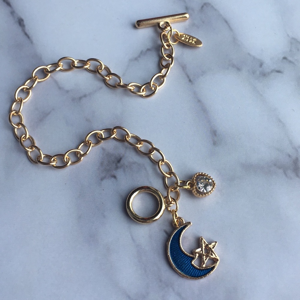 NEW Handcrafted Gold Link Crystal Charm Bracelet